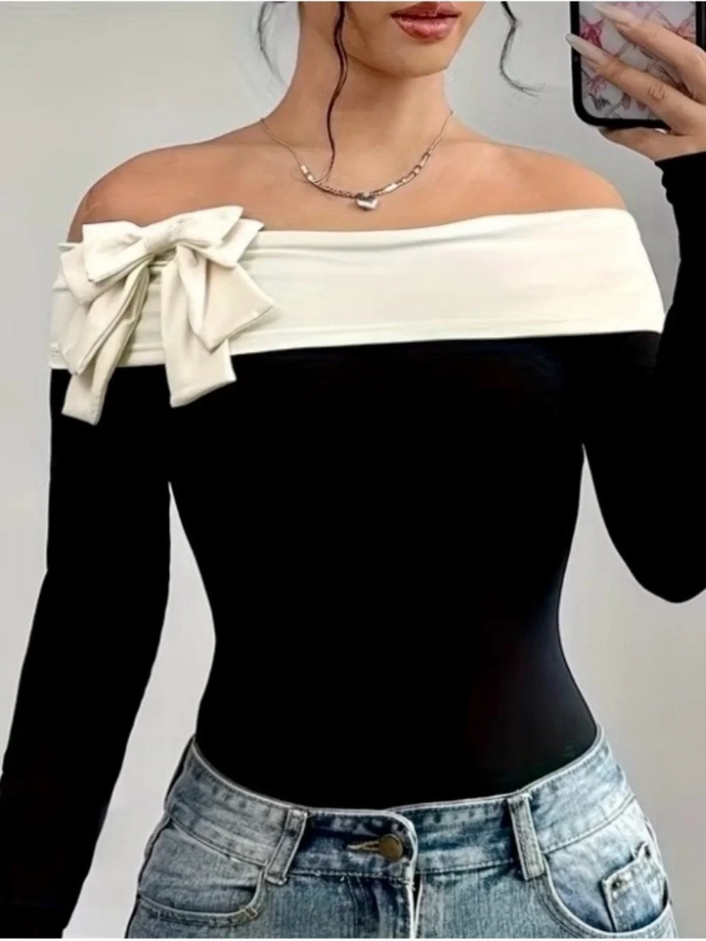 Off-the-Shoulder Bow Detail Bodysuit - Size XL - NWOT! - Picture 2 of 8